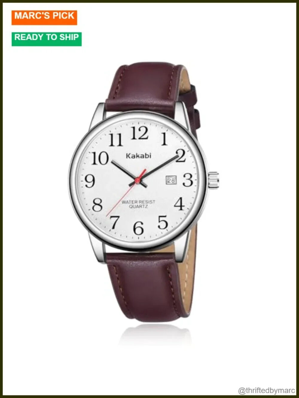 Easy Reader Analog Quartz Wristwatch with Date and Leather Band, Water Resistant